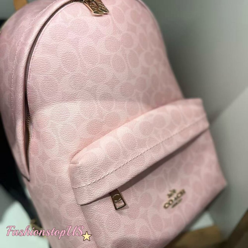 NWT Coach CEF46 Taylor Small Backpack In Signature Canvas With Charms pink